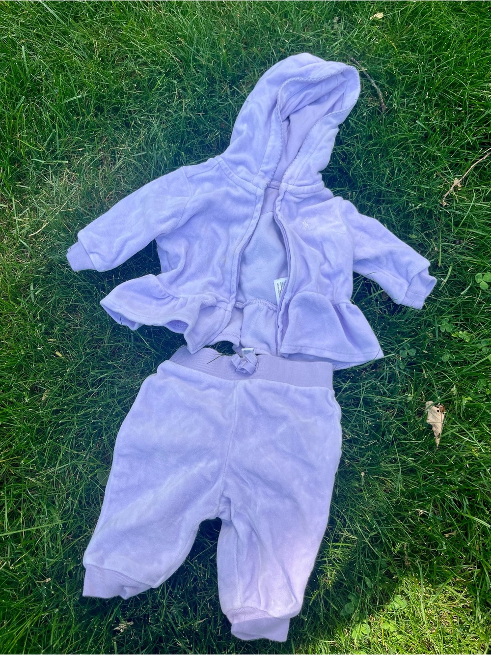 Polo Ralph Lauren Lavender Baby Hooded Jacket and Pants Velour Set Size 3M